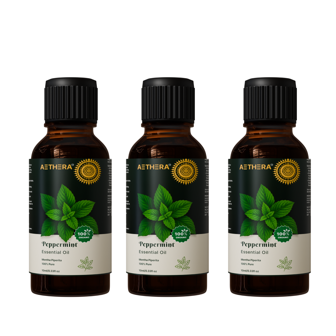 Refreshing peppermint oil in a clear glass bottle showcasing natural essential oils for therapeutic use 3 bottle